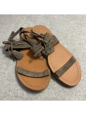 Kate Spade Women's Carlita Flat Sandals Size 7.5M Tan Suede Tassel Accents